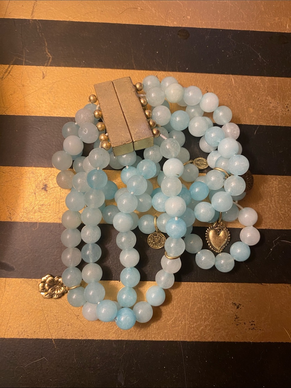Vintage Handmade Light Blue Glass Bead bracelet with Charms